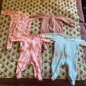 4 Baby Girl Organic Cotton Footie Pajamas